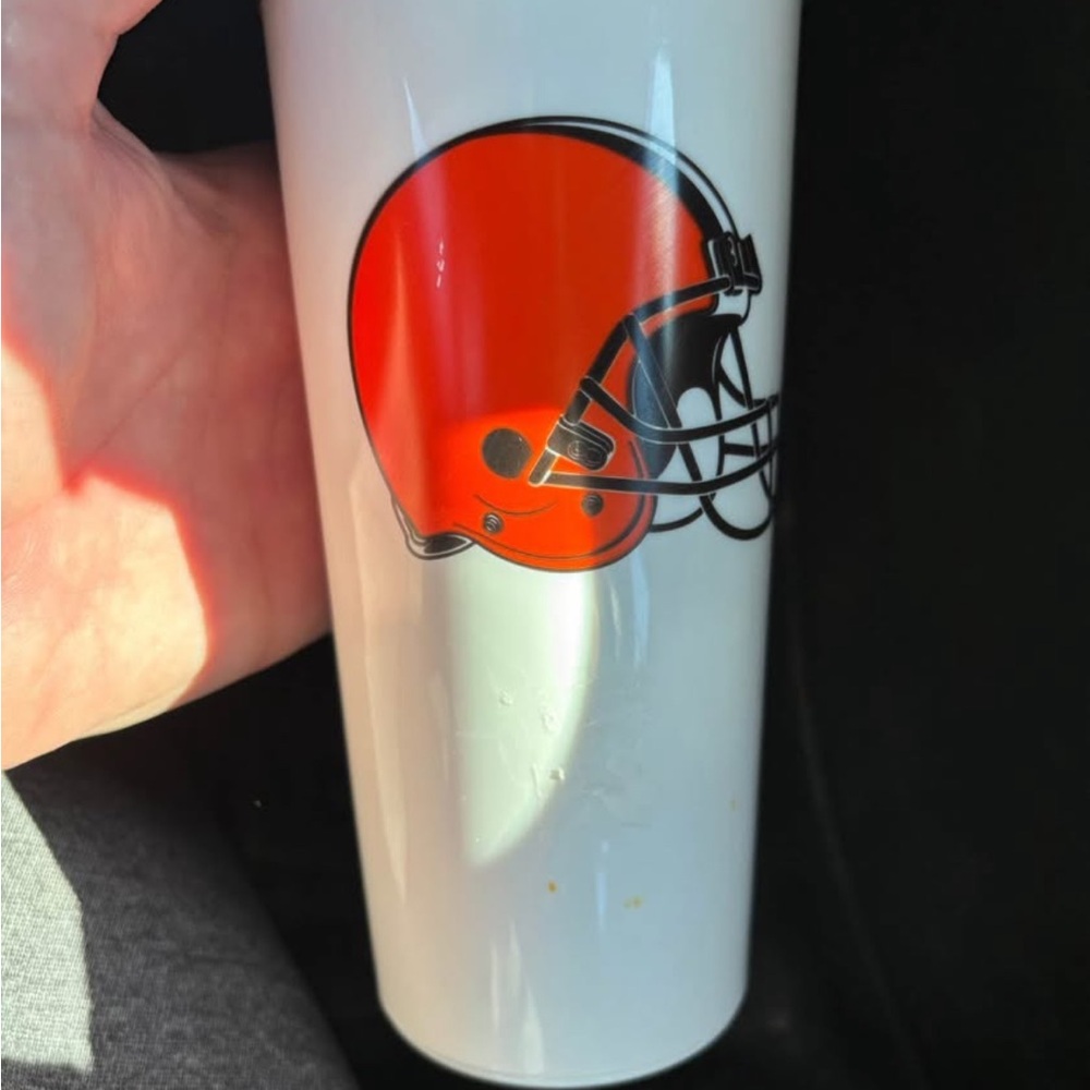 Cleveland browns White Tumbler with Orange Football Helmet Graphic